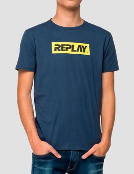 Camiseta Replay azul marino Logo amarillo hombre