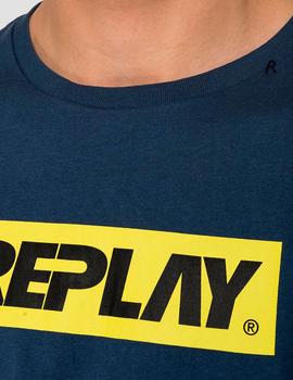 Camiseta Replay azul marino Logo amarillo hombre