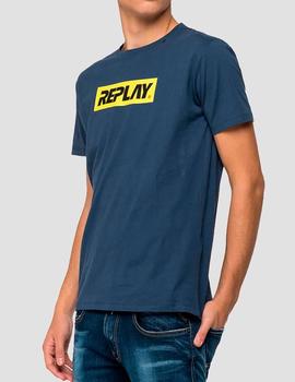 Camiseta Replay azul marino Logo amarillo hombre