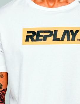 Camiseta Replay blanca Logo naranja para hombre