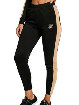 Pantalón chándal Siksilk negro franja dorada mujer