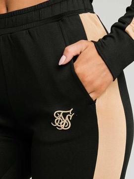 Pantalón chándal Siksilk negro franja dorada mujer