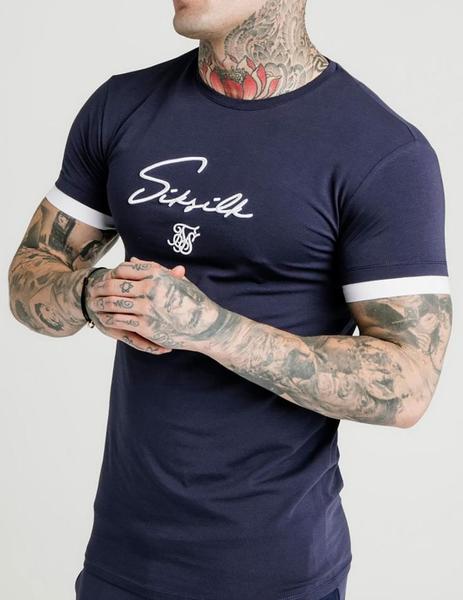 Con rapidez administración Ajuste Camiseta Siksilk azul marino letras blancas hombre