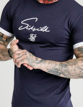 Camiseta Siksilk azul marino letras blancas hombre