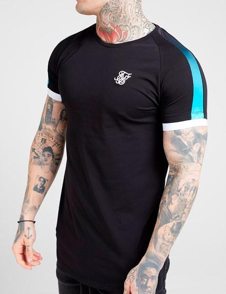 Tectónico Sano Deportes Camiseta Siksilk negra mangas turquesa para hombre