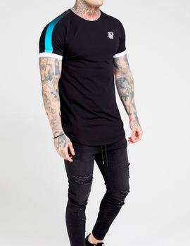 Camiseta Siksilk negra mangas turquesa para hombre