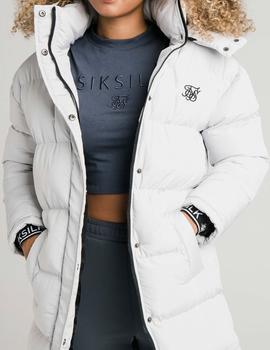 Abrigo Siksilk gris perla Longline Padded mujer