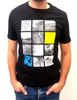 Camiseta Replay cuadros estampados negra
