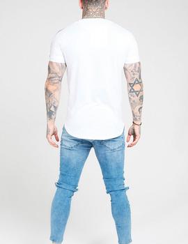 Camiseta Siksilk blanca franjas rosas para hombre