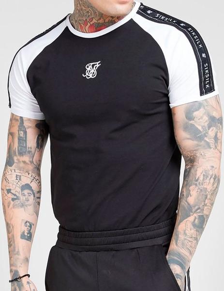 compliance Provisional Earliest Camiseta Siksilk negra mangas blancas para hombre