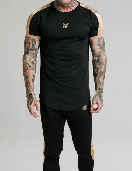 Camiseta siksilk negra online y dorada