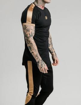 Camiseta Siksilk negra franja oro para hombre