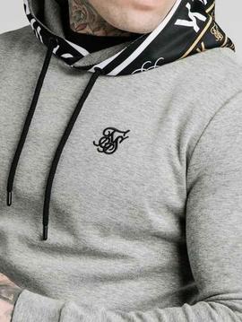 Sudadera SikSilk gris capucha negra para hombre