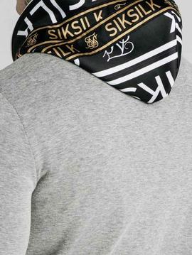 Sudadera SikSilk gris capucha negra para hombre