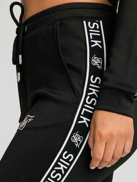 Pantalón chándal Siksilk mujer negro logos blancos