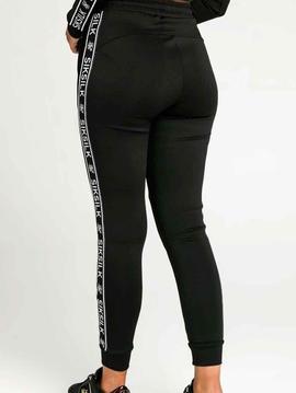 Pantalón chándal Siksilk mujer negro logos blancos