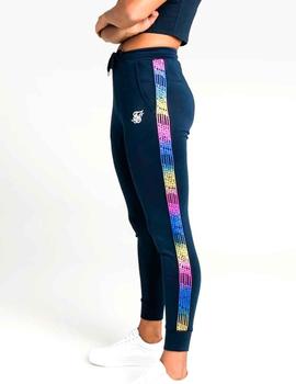 Pantalón SikSilk mujer azul marino raya multicolor