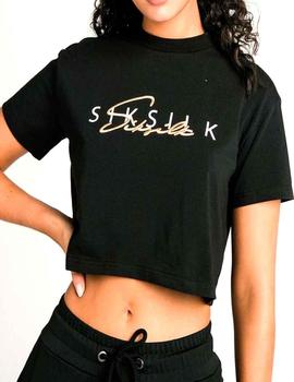Camiseta SikSilk mujer Colour Signature Crop negra