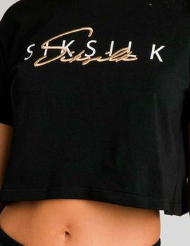 Camiseta SikSilk mujer Colour Signature Crop negra