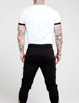 Camiseta Siksilk blanca franjas negras para hombre