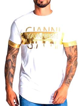 Camiseta Gianni Kavanagh blanca cuadro oro