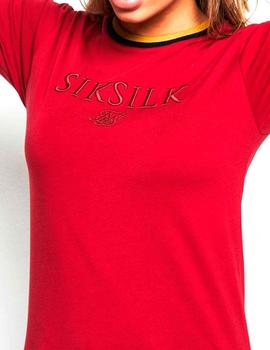 Camiseta SikSilk mujer roja con logotipo bordado