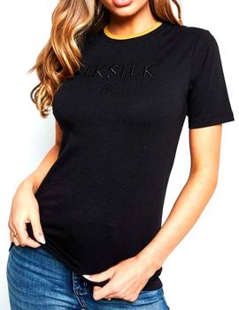 Camiseta SikSilk mujer negra con escudo bordado