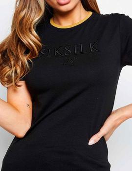 Camiseta SikSilk mujer negra con escudo bordado