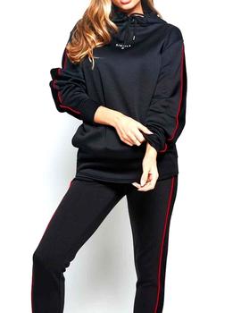 Sudadera floja SikSilk mujer negra rayas rojas