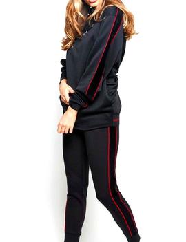 Sudadera floja SikSilk mujer negra rayas rojas