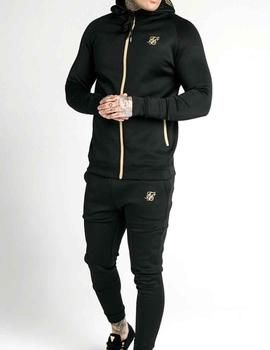 Chaqueta Siksilk negra ajustada logos oro