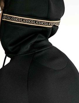 Chaqueta Siksilk negra ajustada logos oro