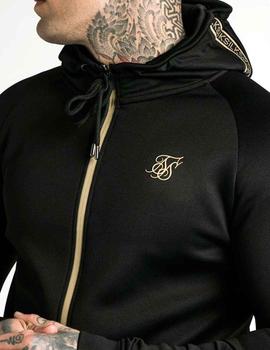 Chaqueta Siksilk negra ajustada logos oro