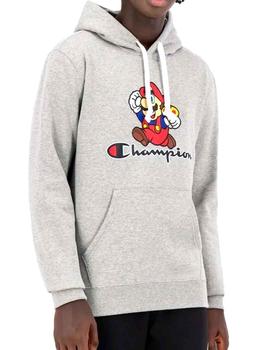 Sudadera Champion Mario Bros gris con capucha
