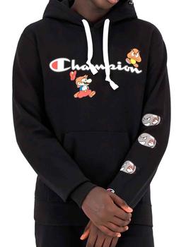 Sudadera Champion Mario Bros negra con capucha