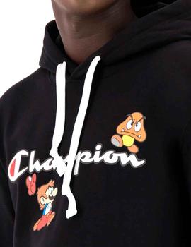 Sudadera Champion Mario Bros negra con capucha