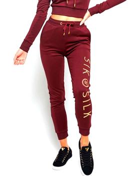 Pantalón SikSilk chica Eyelet Mesh Track burdeos