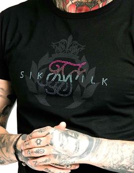 Camiseta SikSilk negra piedras brillantes