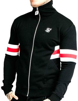 Chaqueta cremallera SikSilk negra franjas rojas