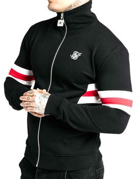 Chaqueta cremallera SikSilk negra franjas rojas