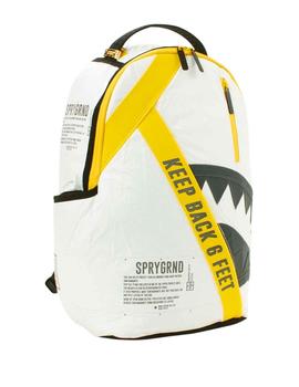 Mochila Sprayground blanca cintas amarillas