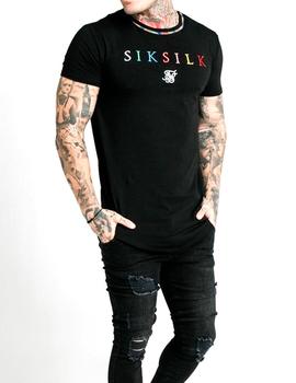 Camiseta SikSilk Curved Hem Colours Gym negra