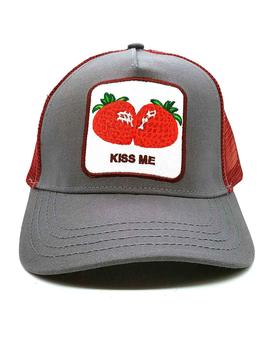 Gorra fresas Kiss me Cocowi gris con granate