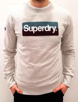 Sudadera Superdry cuello redondo gris logo toalla