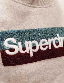 Sudadera Superdry cuello redondo gris logo toalla