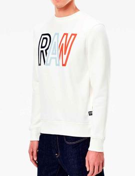 Sudadera G Star blanca letras Raw para hombre