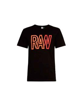 Camiseta G Star Raw negra letras naranjas