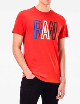 Camiseta G Star roja logo Raw multicolor