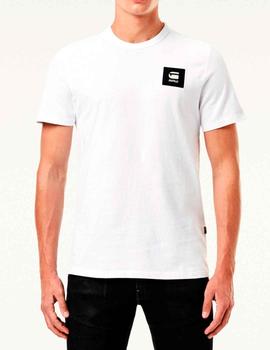 Camiseta G Star Raw blanca lisa parche negro
