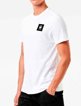 Camiseta G Star Raw blanca lisa parche negro